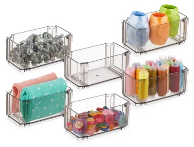 Lade-Organizer 6er-Set, Kunststoff, stapelbar, braun, 5,5x12x7 cm