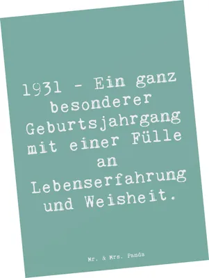 Produktbild von Mr. & Mrs. Panda Postkarte Spruch 1931 Geburtstag - Meeresbrise - Geschenk, Grußkarte, Postkarten, Glückwunsch, Geburtstagsgeschenk, Jubiläum, Lebenserfahrung, bildkarte