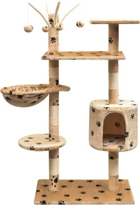 Produktbild von Katzen-Kratzbaum 125 cm Beige mit Pfoten-Aufdruck
