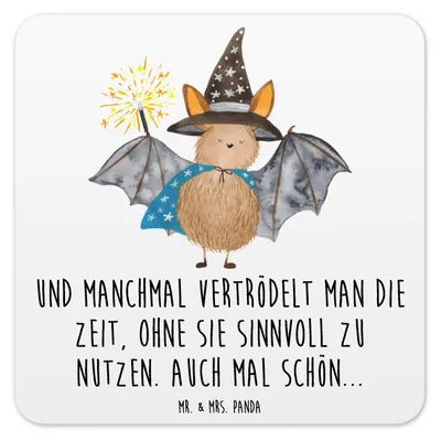 Produktbild von Mr. & Mrs. Panda Untersetzer für Gläser Fledermaus Zauberer 6er Set - Weiß - Geschenk, Glas-Untersetzer, Magier, Tassen-Untersetzer, Lustige Sprüche, Tischuntersetzer