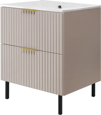 Produktbild von Waschtischunterschrank, Mattweiß, 60 x 77 x 46 cm, Kaschmir mit goldener Griff