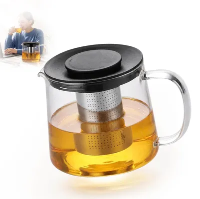 Teekanne 1,5 L mit Sieb, Borosilikatglas, tropffrei, hitzebeständig