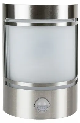 Produktbild von Grafner Design Edelstahl Wandlampe mit Bewegungsmelder und 1x E27 Fassung, IP44 Wand Außenleuchte, 180° Lichtschein, für außen und innen, Wandleuchte Lampen Außen Hoflampe PIR rund halbrund