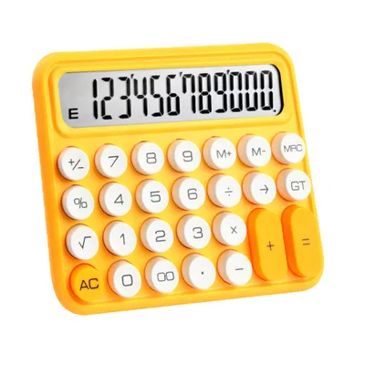 Zdjęcie produktu dla Uroczy kalkulator, 12-cyfrowy, duży wyświetlacz LCD, mechaniczny, okrągłe przyciski, gradient kolorów, w cukierkowych barwach, zasilany bateryjnie, idealny do biura, szkoły, domu, dla dzieci, studentów i księgowych