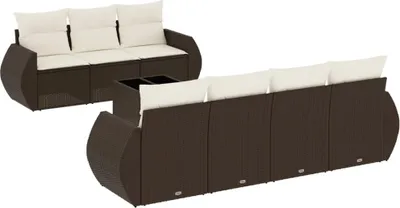 Immagine prodotto di Set Divani da Giardino 8 pz con Cuscini Marrone in Polyrattan