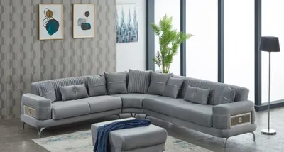 Immagine prodotto di Divano per soggiorno, divano imbottito, divano ad angolo, divano a forma di L, divano in tessuto, colore grigio, divano angolare