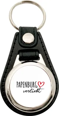 Produktbild von Huuraa Schlüsselanhänger Papenburg verliebt Metall mit Kunstleder Schlüsselring Einkaufswagenchip Geschenkidee