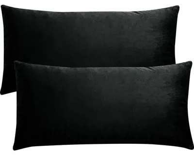 Produktbild von Kissenbezüge 2er Set Samt 40x80cm mit Verstecktem Reißverschluss Schwarz