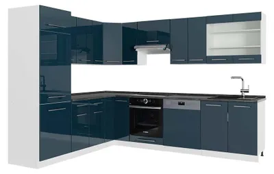 Produktbild von Eckküche Vicco Fame-Line Dunkelblau Hochglanz/Weiß 287 x 227 cm, AP Anthrazit, Model 49015