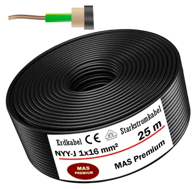 Produktbild von Erdkabel Stromkabel 25 m NYY-J 1x16 mm² Elektrokabel