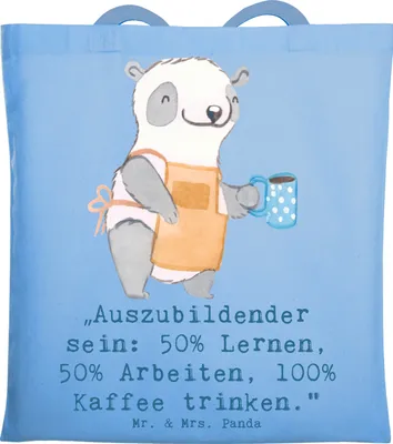Produktbild von Mr. & Mrs. Panda Shopping Tasche Auszubildender - Sky Blue - Geschenk, Beutel, Berufsgestaltung, Geschenke mit Herz, dokumententasche, Anerkennung, Büchertasche, Arbeiten