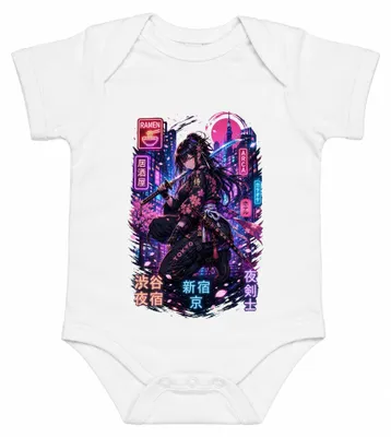 Produktbild von Cyberpunk Samurai Girl Tokyo Neon Katana Anime Sakura Japan Y2K Otaku Baby Body, Weiß, 12/18