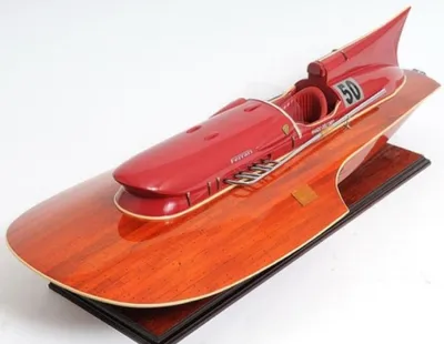 Zdjęcie produktu dla Luksusowa drewniana motorówka brązowa/czerwona 83 x 34 x h. 23 cm - Ręcznie wykonany dekoracyjny model łodzi
