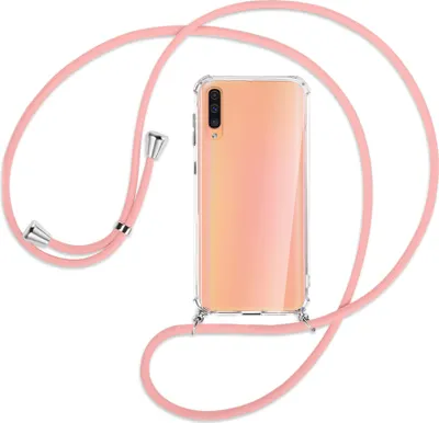Produktbild von Handykette Backcover-Schutzhülle mit Band (Metall silberfarben) für Samsung Galaxy A50 - rosa