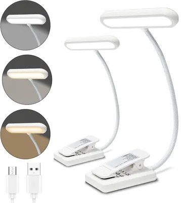 Immagine prodotto di Lampada da lettura ricaricabile - Clip per lampada - Ideale per leggere a letto - Intensità regolabile - Confezione da 2 pezzi - Colore bianco