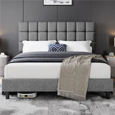 Produktbild von Yaheetech Polsterbett Doppelbett mit Höhenverstellbarem KopfteilStabiler Bettrahmen Stoffbett mit Lattenrost Bettgestell 160x200 cm Hellgrau