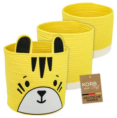 Produktbild von HMF Aufbewahrungskorb mit Griffen, 3er Set für Kinderzimmer aus Baumwolle Tiger, KI-generiertes Bild