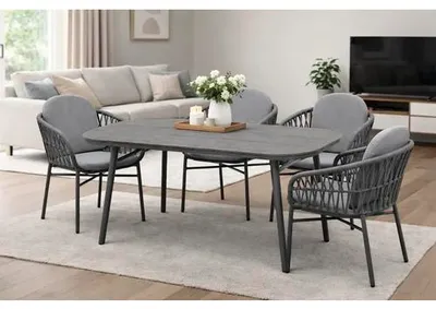 Immagine prodotto di Set di sedute Destiny COMO SAN MARINO 4 poltrone + tavolo 180x90x74 cm, semiovale, grigio