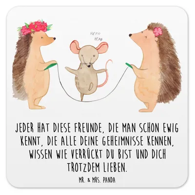Produktbild von Mr. & Mrs. Panda Untersetzer Set Igel Seilhüpfen 15er Set - Weiß - Geschenk, Lustige Sprüche, Seilspringen, Kindergarten, Kinder, Maus, für Gläser, Tassenuntersetzer