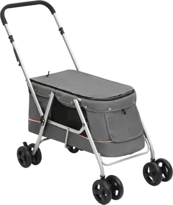 Immagine prodotto di vidaXL Passeggino per cani pieghevole grigio 100x49x96 cm Tessuto di lino