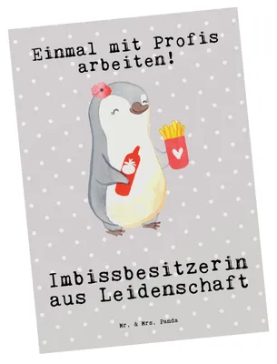 Produktbild von Mr. & Mrs. Panda Postkarte Imbissbesitzerin Leidenschaft - Grau Pastell - Geschenk, Ansichtskarten, bildkarte, Imibissverkäuferin, Lustig, Postkarten, Ansichtskarte