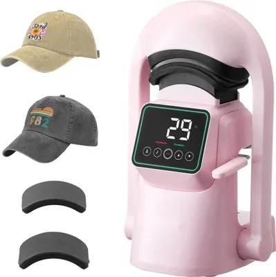 Immagine prodotto di Termopressa automatica per cappelli - Touchscreen rosa - 2 piastre intercambiabili - Macchina termopressa per cappelli