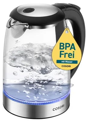 Produktbild von COSORI Glas Wasserkocher 1.7L plastikfrei 2200W Edelstahlfilter Schwarz