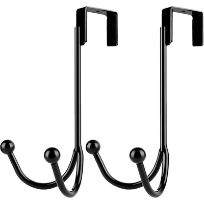 Image de Crochets de porte – 2 crochets doubles robustes en métal noir – 35 mm – pour suspendre des serviettes, des vêtements et des chapeaux