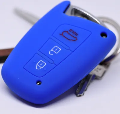 Produktbild von Auto Schlüssel Hülle Silikon Schutz Cover Blau kompatibel mit Hyundai Genesis Equus ix45 Grandeur Santa Fe Azera 3 Tasten KEYLESS SMARTKEY