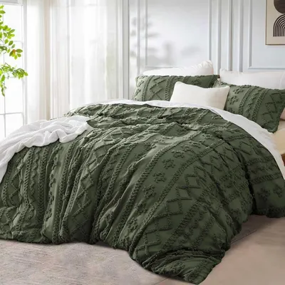 Zdjęcie produktu dla Komplet pościeli, 200x220 cm, oliwkowa z mikrofibry, 3-częściowy, zawiera: jeden prześcieradło i dwie poszewki na poduszki 80x80 cm
