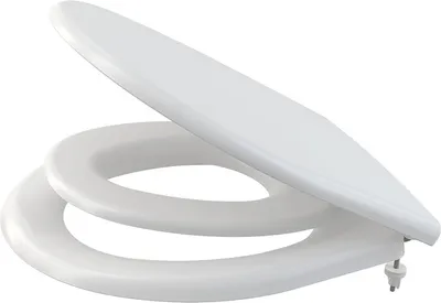 A white toilet seat with the lid open, shown from a diagonal angle against a white background.