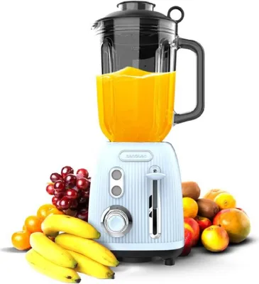Produktbild von Cecotec Power Black Titanium RetroBlue, Tischplatten-Mixer, 1,5 l, Pulsfunktion, 1200 W, Schwarz, Hellblau