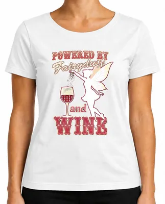Immagine prodotto di Powered by Fairydust and Wine: maglietta da donna con motivo "Bicchiere di vino e fata" per il Carnevale, bianca, taglia XL