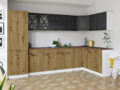 Obrázek produktu pro Rohová kuchyňská linka SINGRID - Grafit + dub artisan