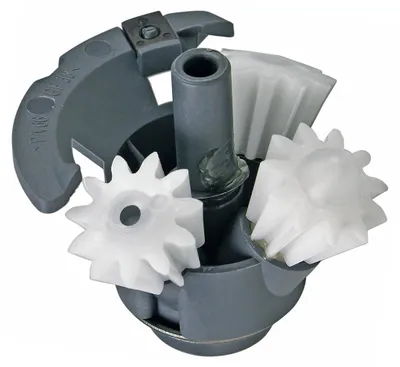 A close-up view of a mechanical component with gears.
