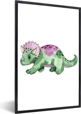 Produktbild von MuchoWow® Gerahmtes Poster Dinosaurier - Grün - Kinderzimmer - Jungen - Mädchen - Kinder 60x90 cm - Poster mit Schwarzem Bilderrahmen Wandposter Rahmen Foto Bilder - Kunst