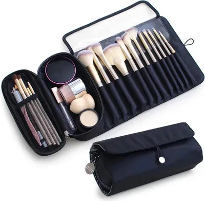 Obrázek produktu pro Přenosný organizér na štětce na make-up, držák na štětce na make-up na cesty, nabízí prostor pro více než 20 štětců, kosmetická taštička, taštička na kolečkách na štětce na make-up pro ženy (pouze taštička)