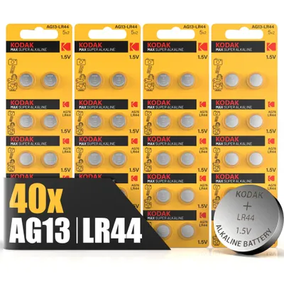 Produktbild von Kodak AG13 LR44 Knopfzelle Uhrenbatterie Markenqualität Alkaline 40 Stück AG13 für Uhren Taschenrechner Laserpointer Thermometer Fernbedienung