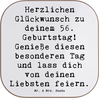 Produktbild von Mr. & Mrs. Panda Untersetzer Glas Spruch 56. Geburtstag - Weiß - Geschenk, gläseruntersetzer, Alter, Happy Birthday, Geburtstagsfeier, Jubiläum, persönliche Geschenke