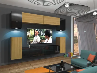 Produktbild von Furnitech Wohnwand Wohnzimmer - Wohnzimmer Möbel mit LED Weiß - Hängend Wohnwand Modern - Wohnzimmer Schrankwand mit Regale und TV Schrank (Rodos AN43-17BD-HGM49 1B)