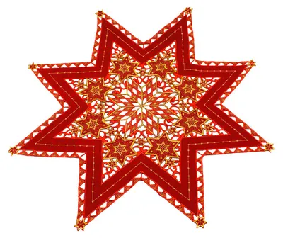 Produktbild von Sterne Weihnachten Deckchen Advent 85 cm rot gold bestickt Untersetzer Mitteldecke