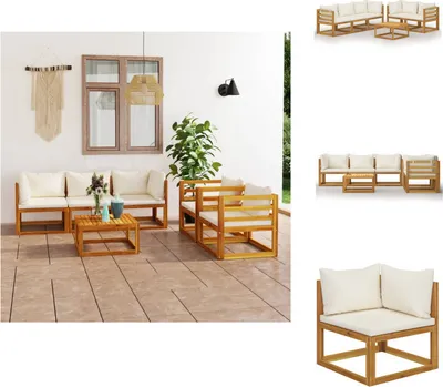 Produktbild von vidaXL 6-tlg. Garten-Lounge-Set mit Auflagen Creme Massivholz Akazie -  Gartenmöbel-Sets