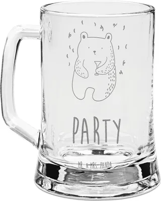 Produktbild von Mr. & Mrs. Panda Krug Bär Party - Transparent - Geschenk, Lustig, Gute Laune, Bierkrug graviert, Teddy, Bierhumpen, Humpen, Geburtstagsgeschenk, Geburtstag, Glas, Seidel