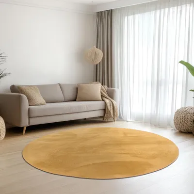 Produktbild von Teppich gold samtig weich Hasenfell-Optik mit sanftem Glanz Größe - 160 cm Rund