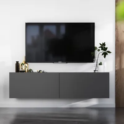 Produktbild von Hängende TV-Schrank Enjoy Fernsehschrank Loft Style Zweitürig Hängend Modern Lindner Möbel  120cm x 30cm x 35cm Farbe: Graphit matt - Graphit matt