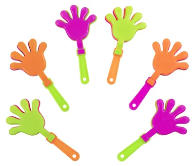 Produktbild von 6 bunte Mini Handklapper 9,5 x 4,5 cm für Geburtstage - Einheitsgröße
