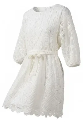 Produktbild von Desigual Aster Damenkleid, weiß, bestickt, mit Gürtel, 3/4-Ärmel