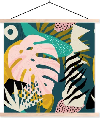 Produktbild von MuchoWow® Textilposter Blätter - Farben - Muster - Mädchen - Kinder - Rosa - Kind 40x40 cm mit holzfarbenen Rahmen - Posterleiste