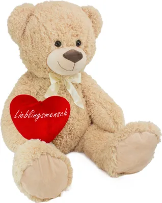 Image de BRUBAKER XXL Ours en peluche 100 cm grand Beige avec un cœur de personne préférée Peluche