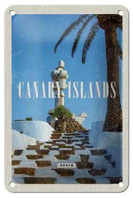 Produktbild von Blechschild Reise 12x18cm Canary Islands Spain Urlaub Palmen Schild